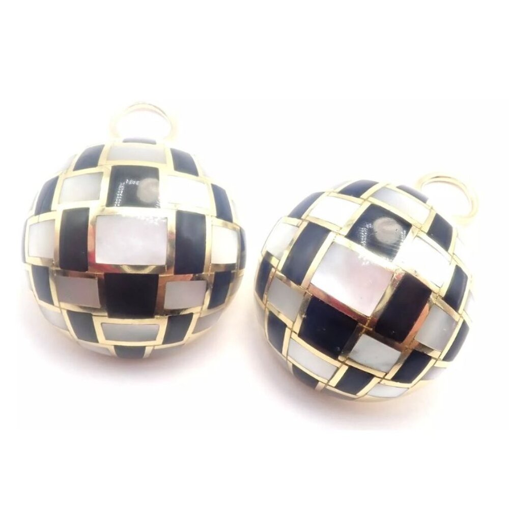 Tiffany & Co Cummings 18k Gold Mother of Pearl Black Jade Checkerboard Earrings - Picture 8 of 11